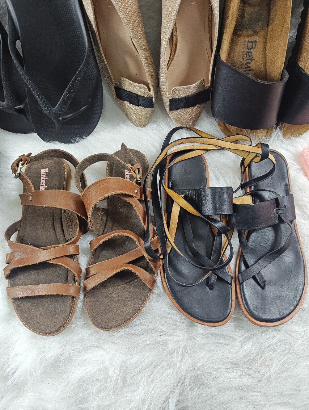 Fiel Ankle Wrap Around Flat Sandals + Timberland Buckle Sandal Bundle Women Sz 8